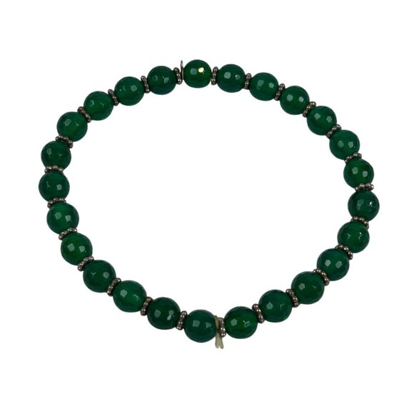 Green Beaded Stretch Bracelet YS India 925 Silver Spacer Beads Handmade - Picture 1 of 5